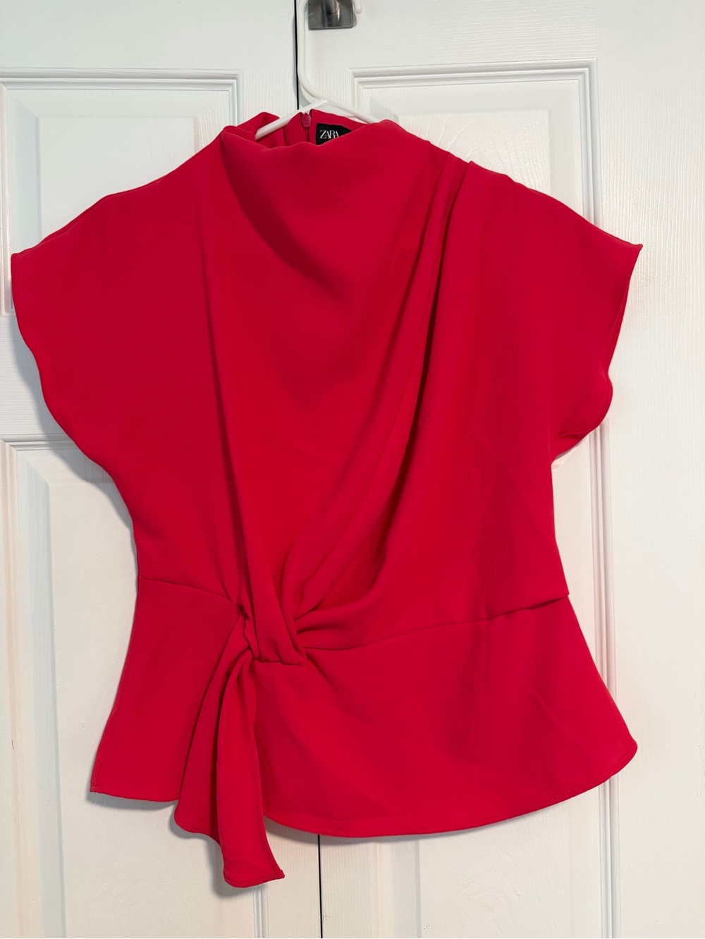 Zara Bright Raspberry Knot-Waist Blouse